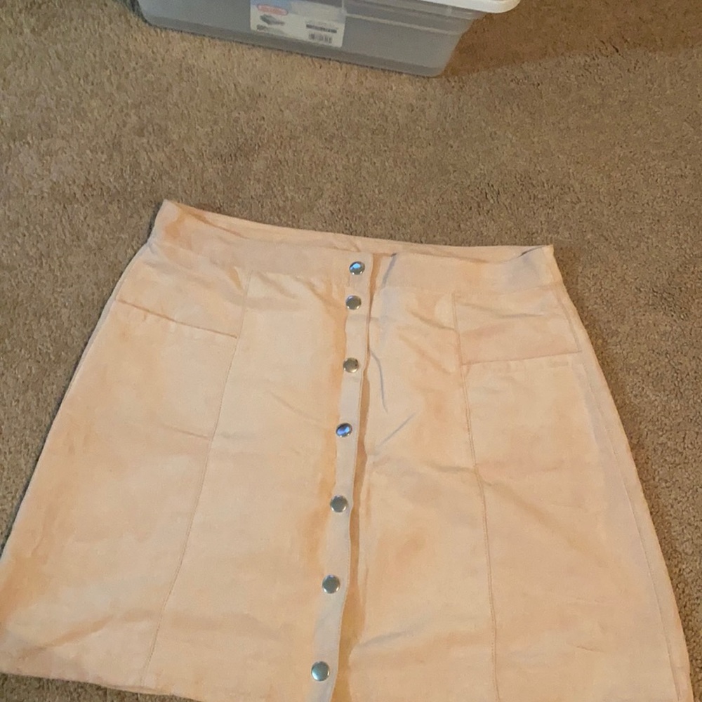 Front button up blush pink suede skirt